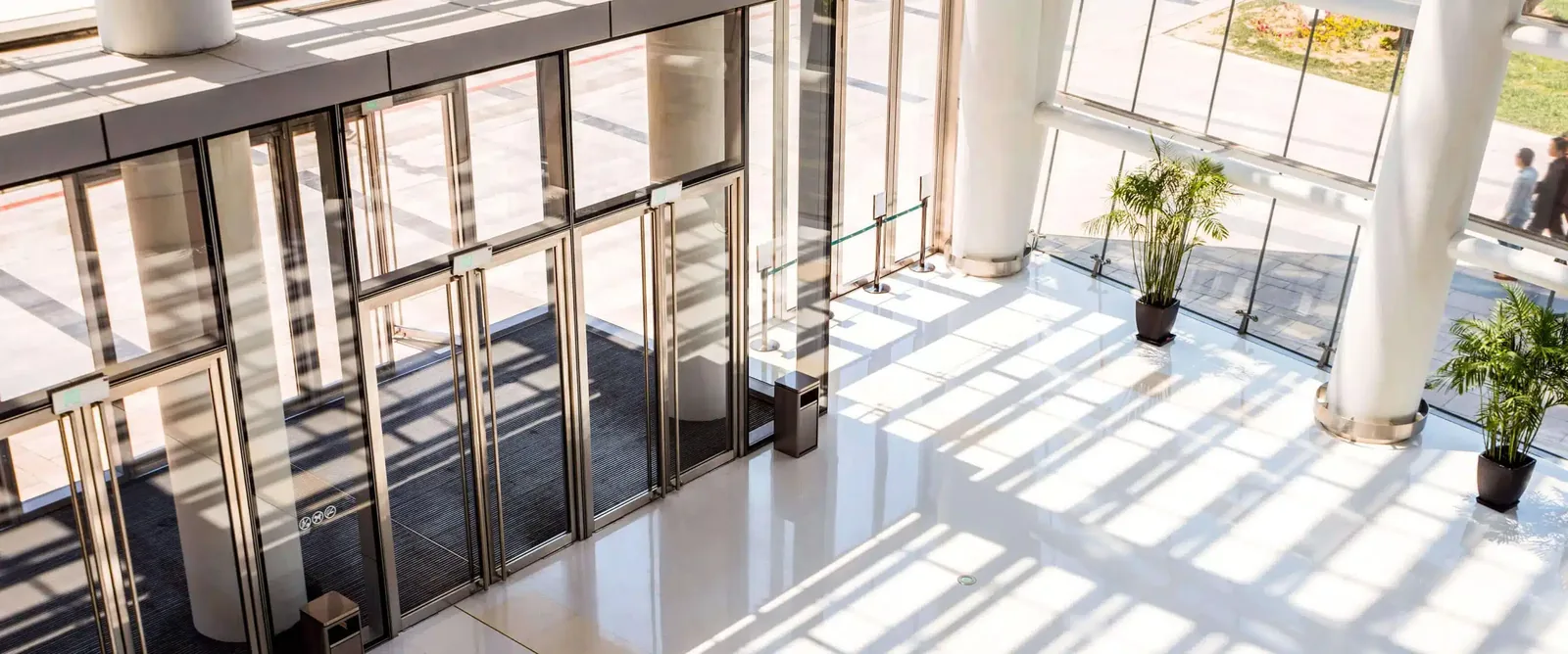 Spotless commercial glass entrance cleaned by Real World Commercial Cleaning in Columbus, OH